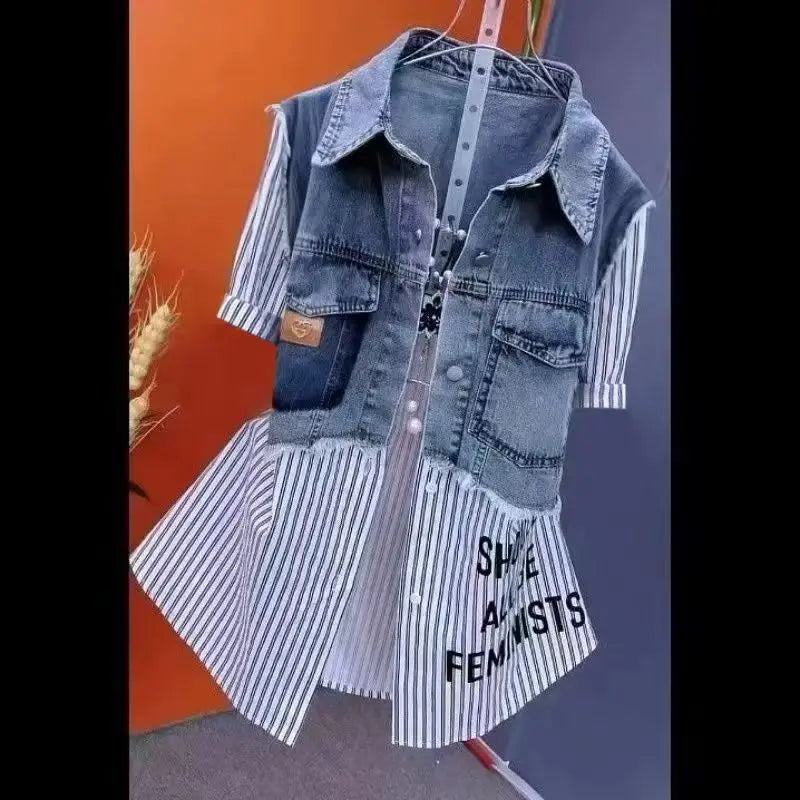 Veste en jean rayée femme – Style décontracté