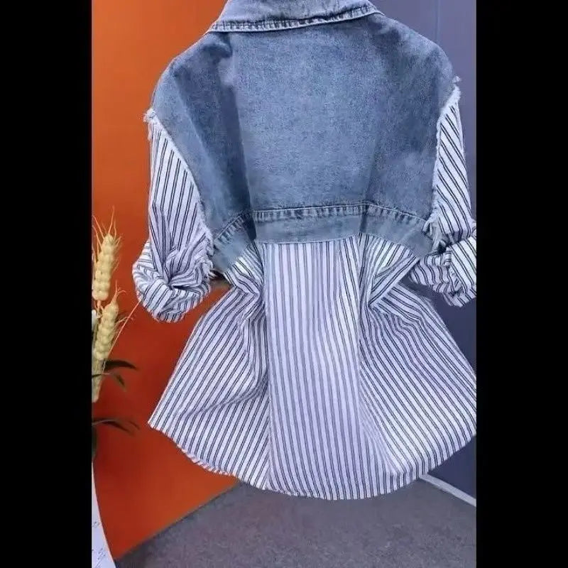 Veste en jean rayée femme – Style décontracté