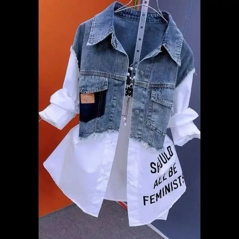 Veste en jean rayée femme – Style décontracté