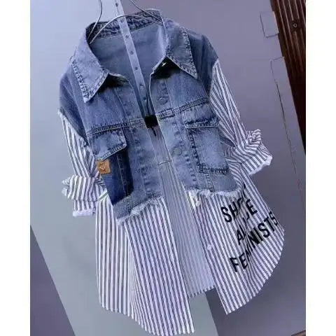 Veste en jean rayée femme – Style décontracté
